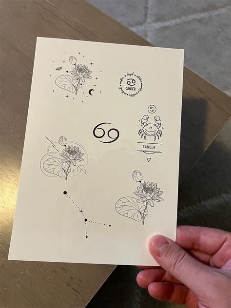 Temporary Tattoo 7 Cancer Horoscope Temp Tattoos For Women And Men Original Art Tattoo Design Etsy