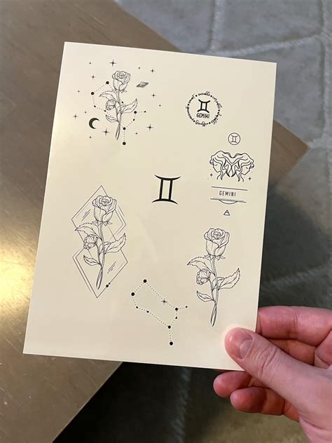 Temporary Tattoo 7 Gemini Horoscope Temp Tattoos For Women And Men Original Art Tattoo Design Etsy