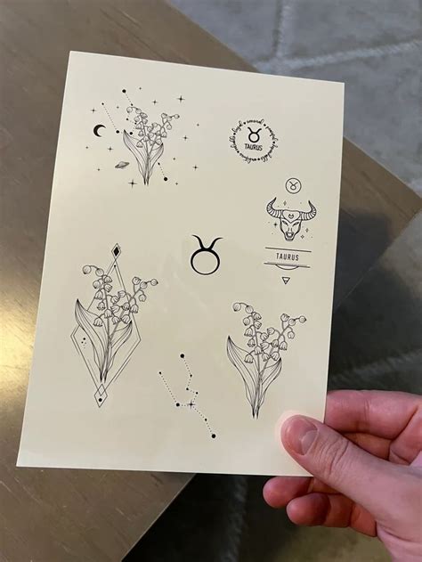 Temporary Tattoo 7 Taurus Horoscope Temp Tattoos For Women And Men Original Art Tattoo Design Etsy