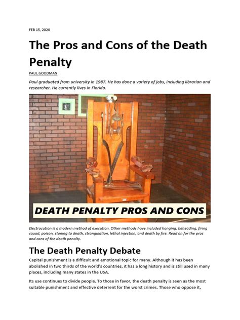 The Pros And Cons Of The Death Penalty Pdf Capital Punishment Politics