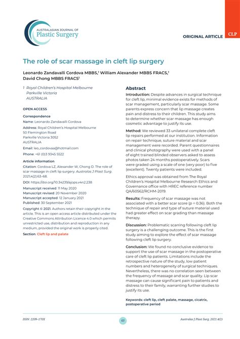 The Role Of Scar Massage In Cleft Lip Surgery Published In Australasian Journal Of Plastic Surgery The Role Of Scar Massage In Cleft Lip Surgery Published In Australasian Journal Of Plastic Surgery