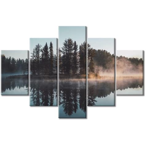Tishiron 5Pcs Framed Landscape Theme Canvas Wall Art Set 60 Amp Quot X40 Amp Quot Trees With Misty Lake