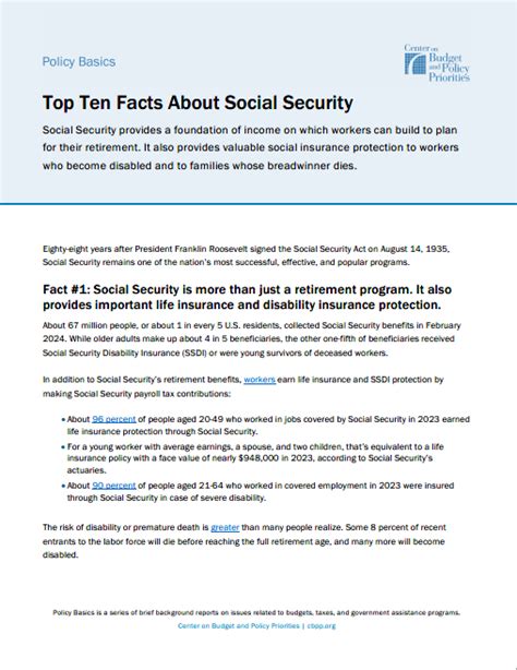Top Ten Facts About Social Security Center On Budget And Policy Priorities