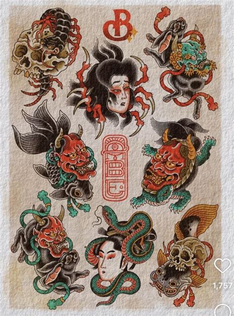 Traditional Japanese Tattoo Flash With Symbolic Designs Traditional Japanese Tattoo Flash With Symbolic Designs