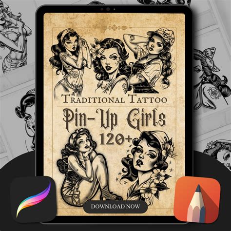 Traditional Pin Up Girls Flash Stamp Pack Classic Pin Up Tattoo Desi