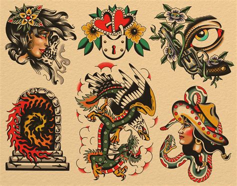 Traditional Tattoo Flash Art 11In X 14In Flash Sheet Etsy
