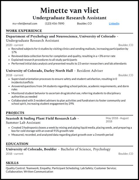 Undergraduate Research Resume Undergraduate Research Resume