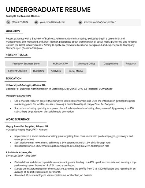 Undergraduate Resume Student Resume Examples And Writing Tips Undergraduate Resume Student Resume Examples And Writing Tips