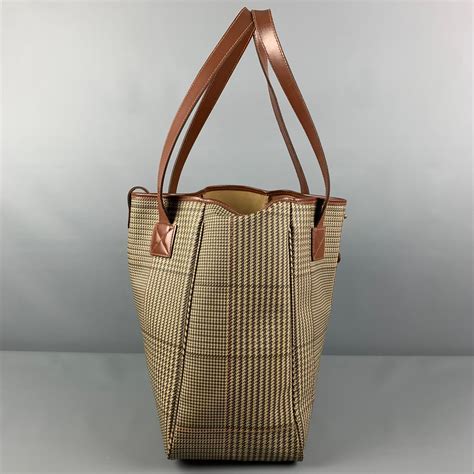 Vintage Ralph Lauren Beige Brown Plaid Leather Trim Canvas Tote Bag At 1Stdibs Ralph Lauren