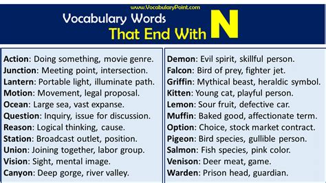 Vocabulary Words That End With N Vocabulary Point