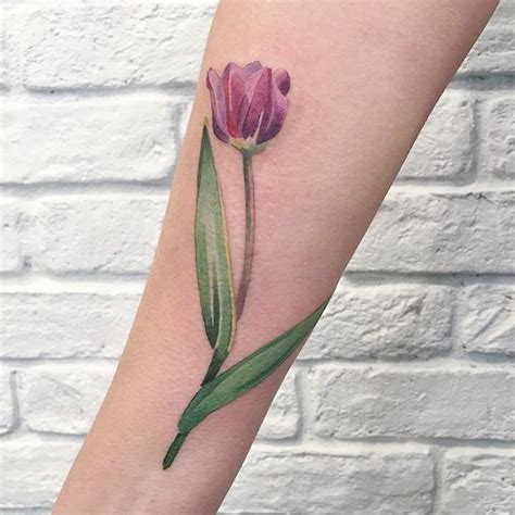 Watercolor Tulip Tattoo On The Ankle