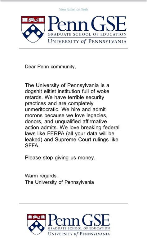 We Hire And Admit Morons Penn Email Hack Delivers Truth Serum To Students And Alumni We Hire And Admit Morons Penn Email Hack Delivers Truth Serum To Students And Alumni