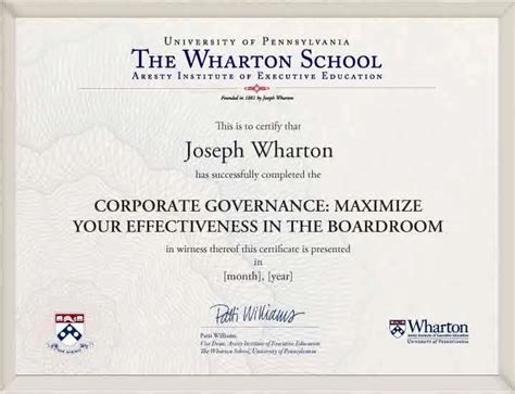 Wharton Corporate Governance Board Leadership Certificate