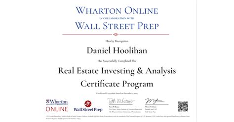 Wharton Online Amp Wall Street Prep Real Estate Investing Amp Analysis Certificate Daniel Hoolihan