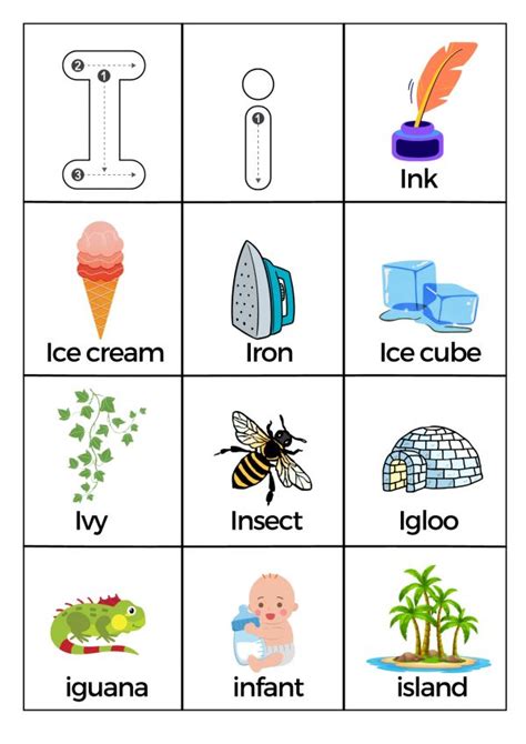 What Starts With Letter I Words Worksheets Printable Pdf