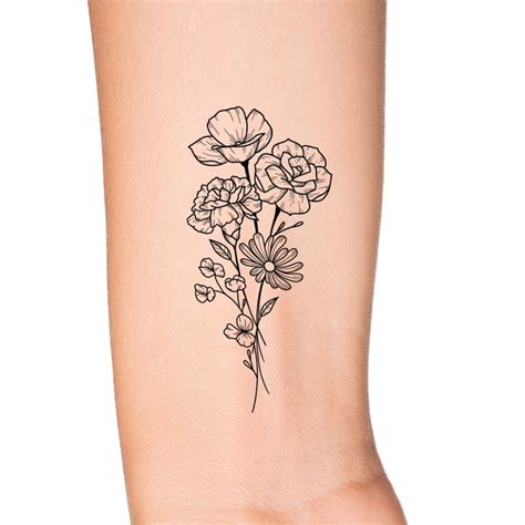 Wildflower Temporary Tattoo Floral Tattoo Small Flower Tattoo Feminine Tattoo Simple Outline Tattoo Etsy Uk