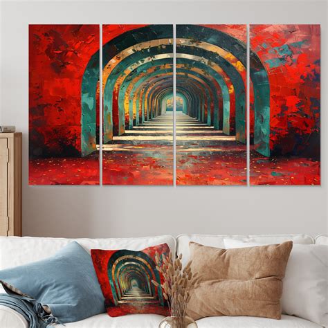 Winston Porter Red Green Glowing Gateway Tunnels Tunnels Canvas Art Set Wayfair
