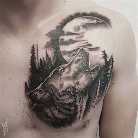 Wolf Moon Tattoo Chest