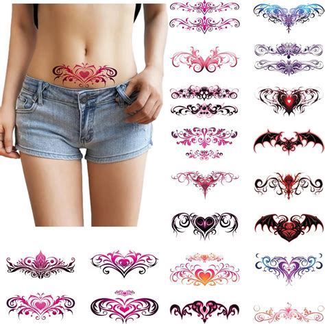Women S Temporary Belly Tattoo Waterproof Fun Waist And Coverage With Vibrant Heart Wing And Abstract Designs Covering Leg Abdomen And Waist Ideal For Parties And Birthdays