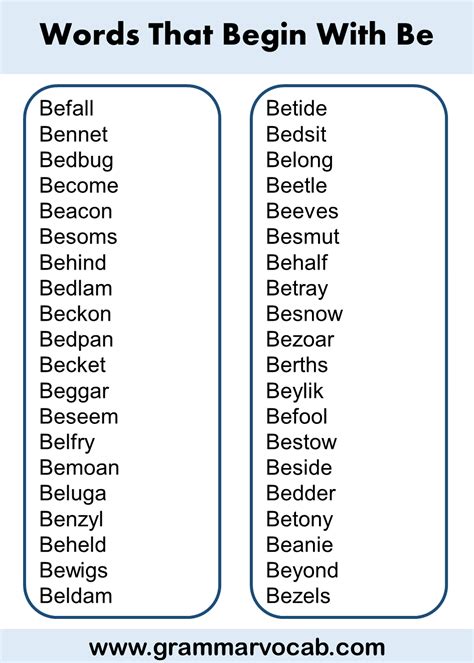 Words That Begin With Be Vocabulary Grammarvocab