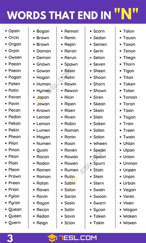 Words That End In N 1500 Words In English 7Esl