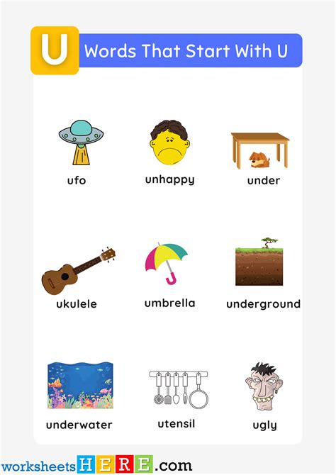 Words That Start With U List And Pictures For Kids Printable Pdf Worksheet Worksheetshere Com